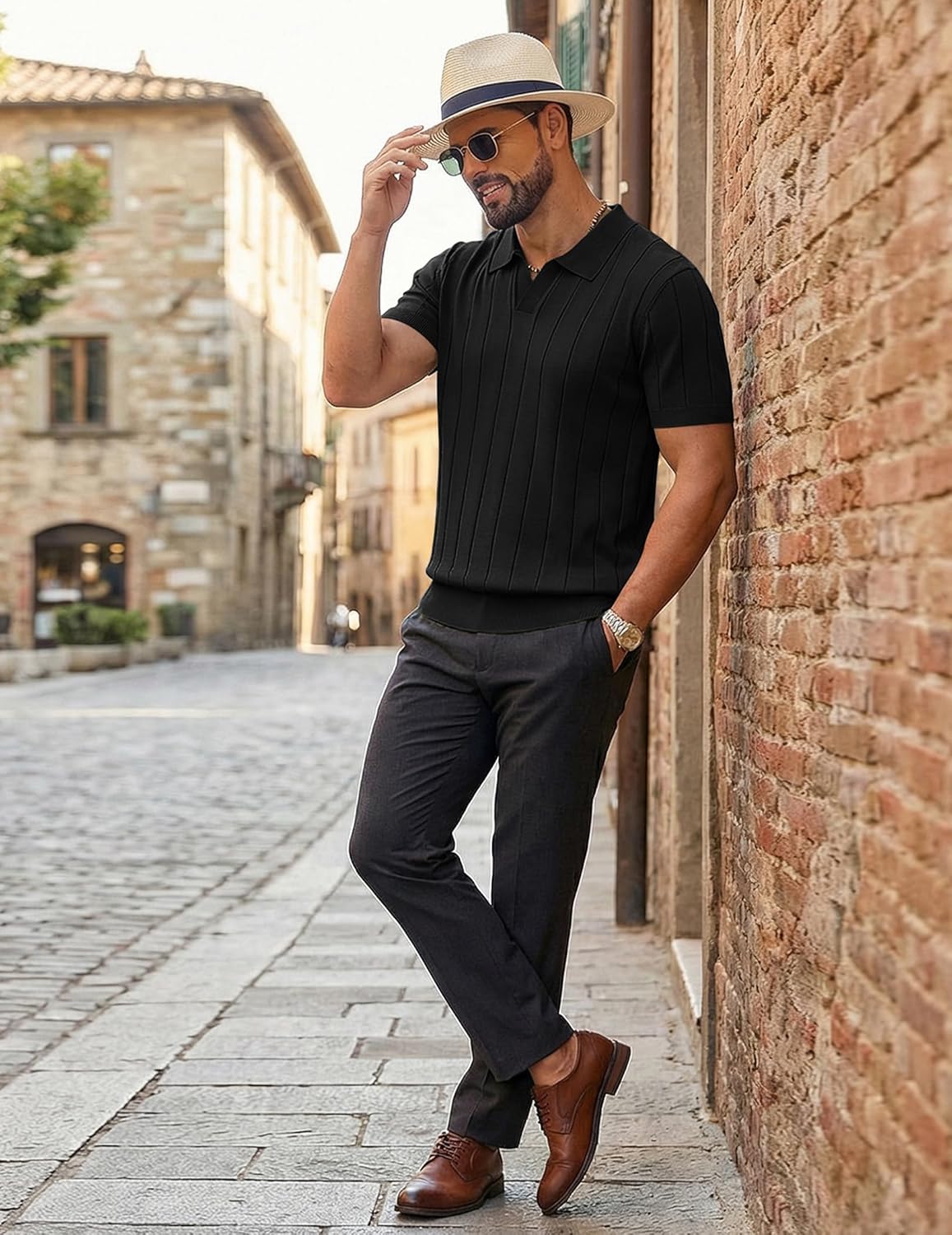 Arthur Polo Heren – V-hals Gebreide Polo, Elegant Old Money Stijl & Lichtgewicht