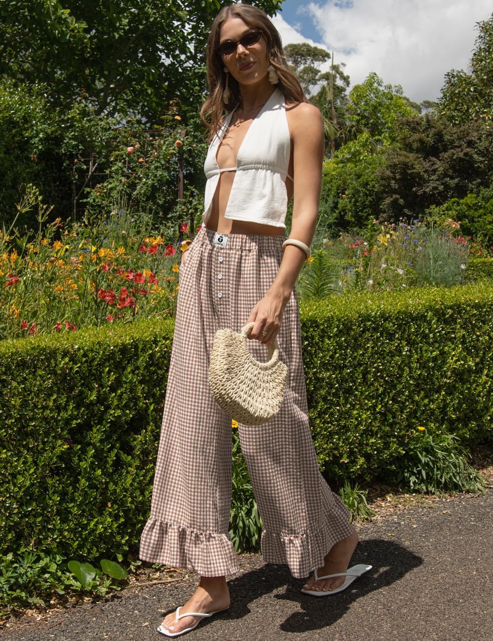 Kamil Pantalone Donna – Palazzo Quadri Ampi Volant & Vita con Coulisse