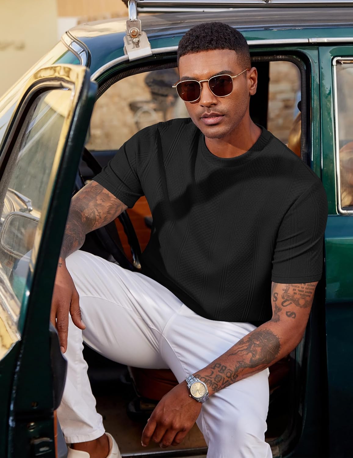 Camiseta Wilbert para Hombre – Camiseta de Punto Texturizado, Ligera y Estilo Casual Chic