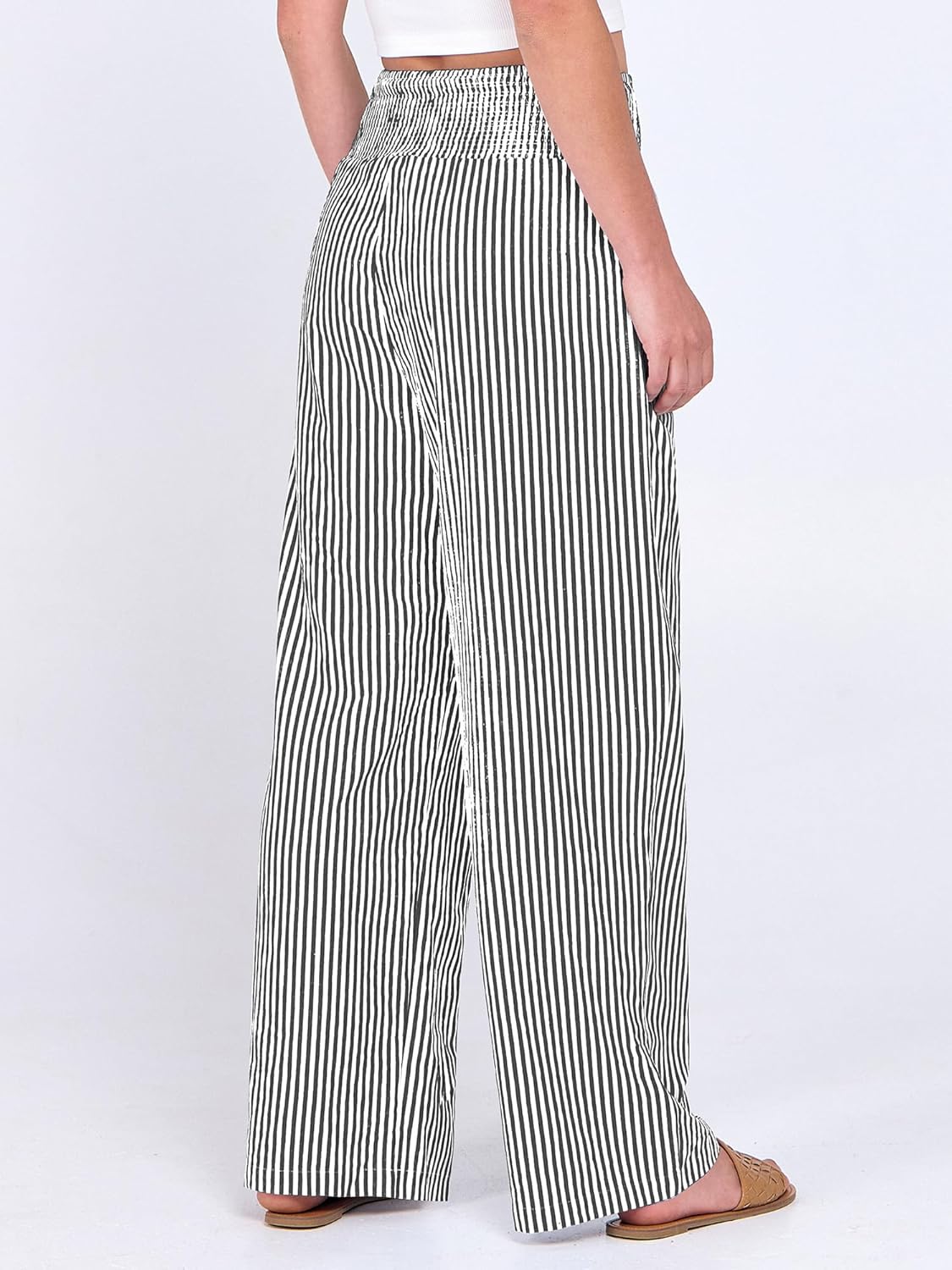 Léah Pantalon Femme – Pantalon Palazzo Rayé Taille Haute & Poches Été