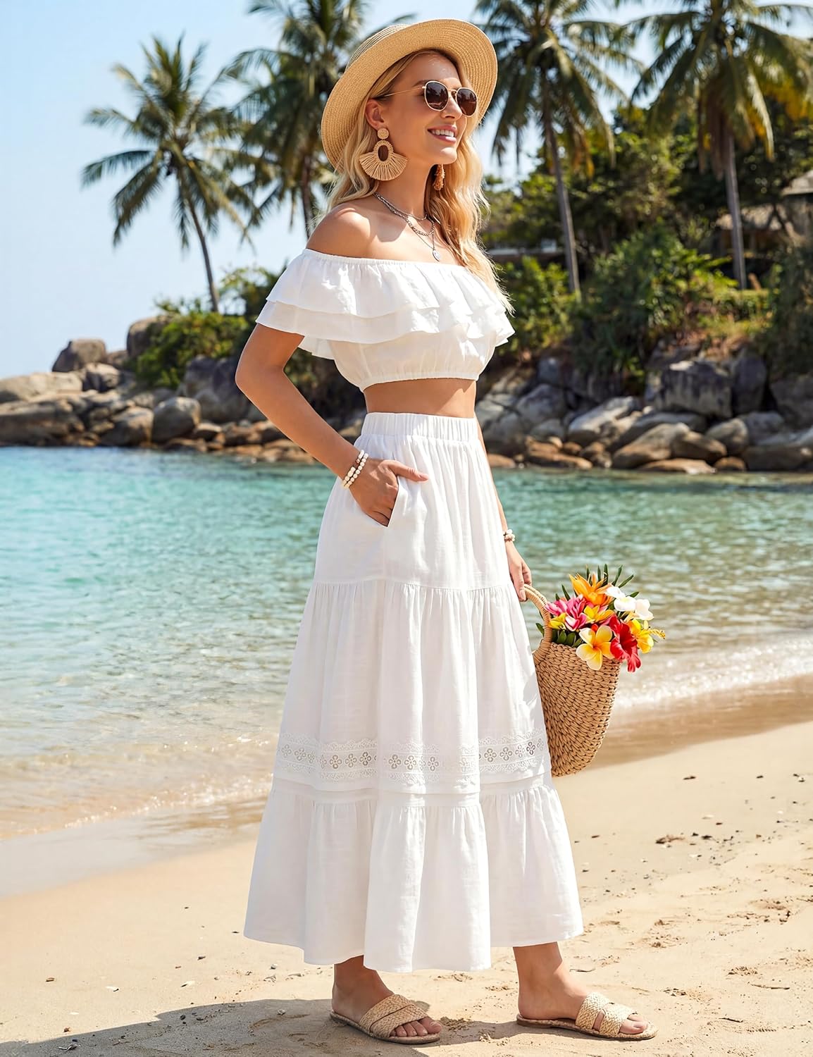 Jelly Jupe Maxi Mulher – Saia Boémia Cintura Alta, Fluida e Renda Verão