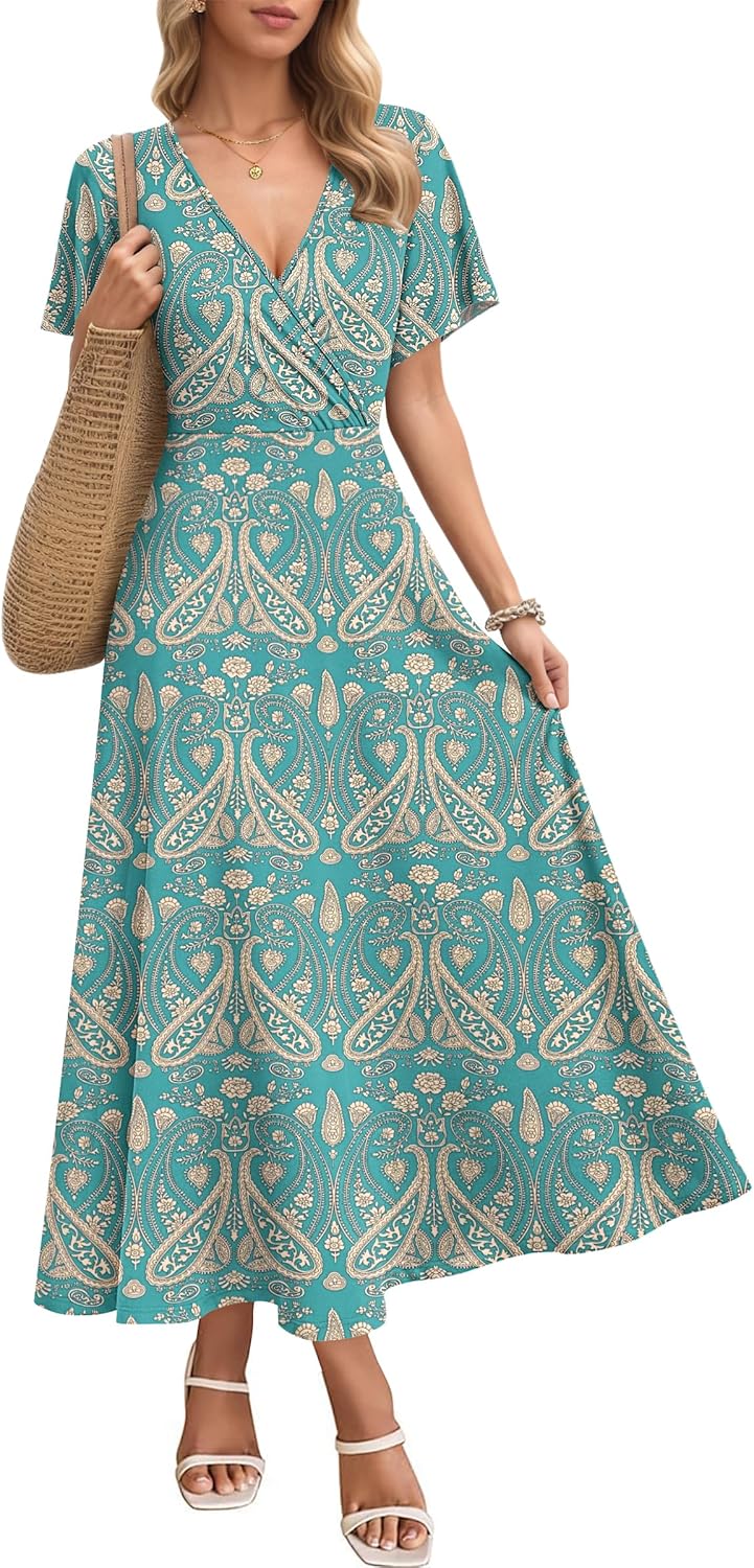 Sophie Abito Maxi Fiorito – Abito Estivo Scollo a V Fluido con Tasche Elegante Donna