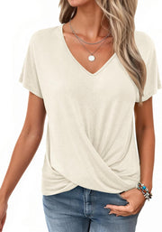 Top Camille Donna – T-shirt elegante con scollo a V e nodo drappeggiato
