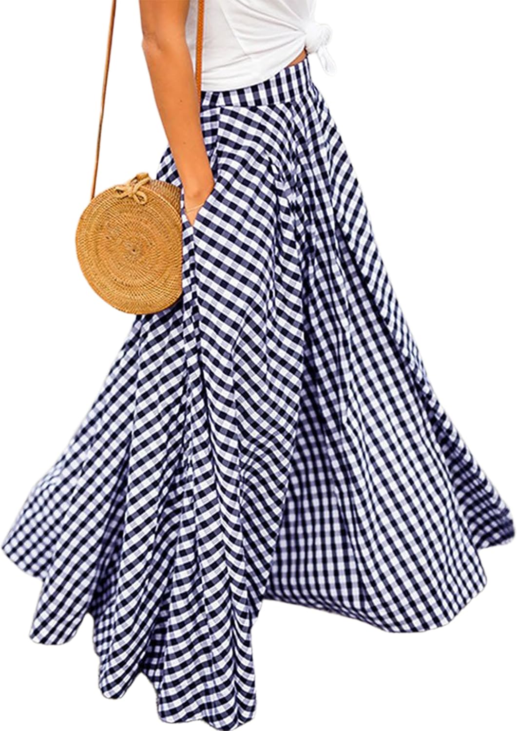 Naya Maxi Sukně Dámská – Sukně Kostkovaná Vichy s Vysokým Pasem a Vintage Stylem