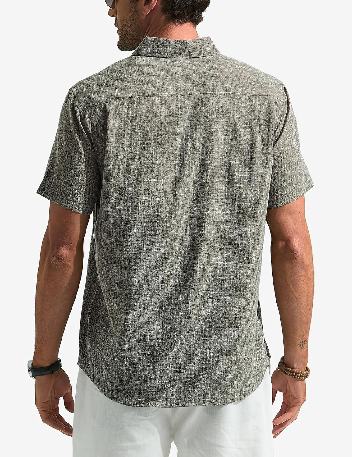 Eulo Camisa Homem – Camisa de Linho de Verão Respirável, Mangas Curtas e Bolso