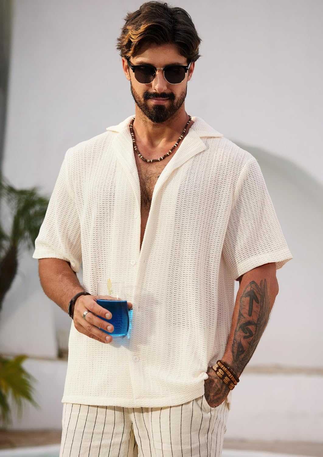Herbert Hemd Häkel Herren – Hemd Lochstrick Kubanischer Stil Sommer
