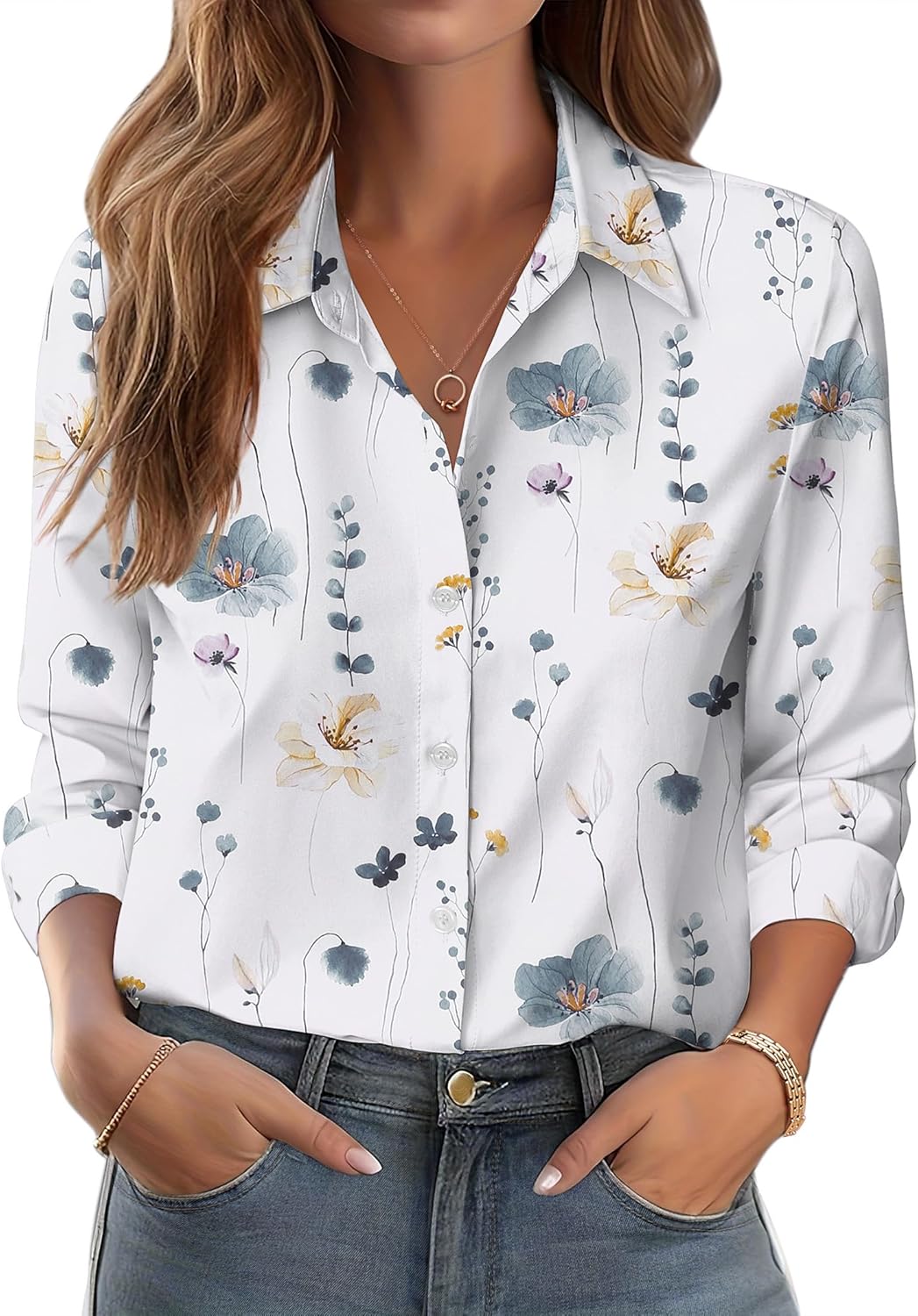 Concha blouse dames met bloemenprint – lange mouwen, met knopen, elegante ruime pasvorm