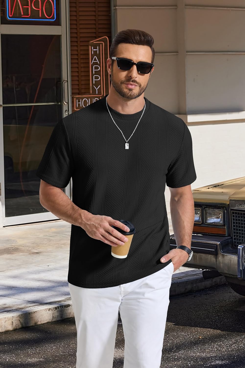Camiseta Wilbert para Hombre – Camiseta de Punto Texturizado, Ligera y Estilo Casual Chic