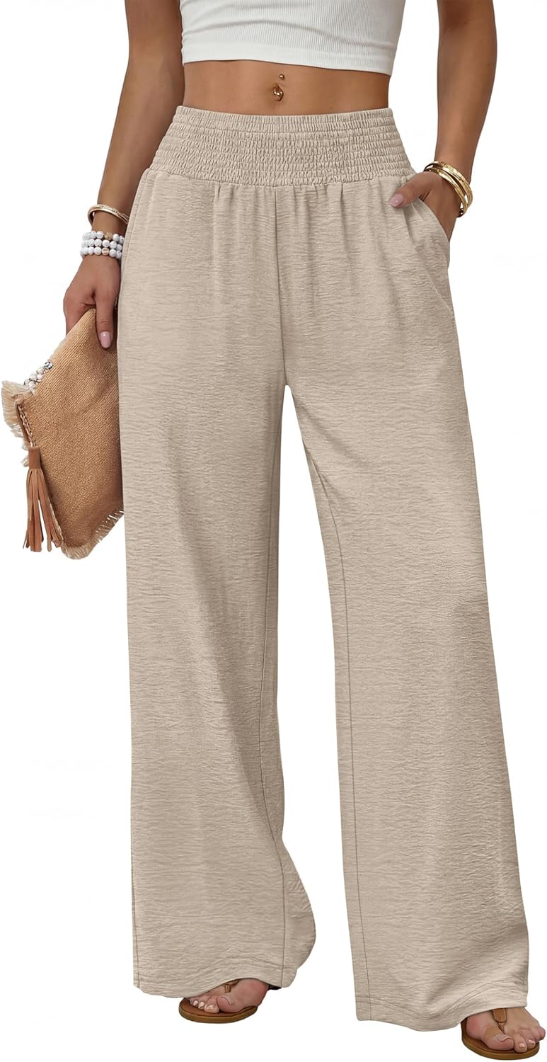 Berta Pantalón Mujer – Pantalón Ancho de Cintura Alta Fluido y con Bolsillos