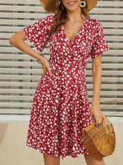 Vestido cruzado Léa para mujer – Vestido midi floral con escote en V y cintura alta