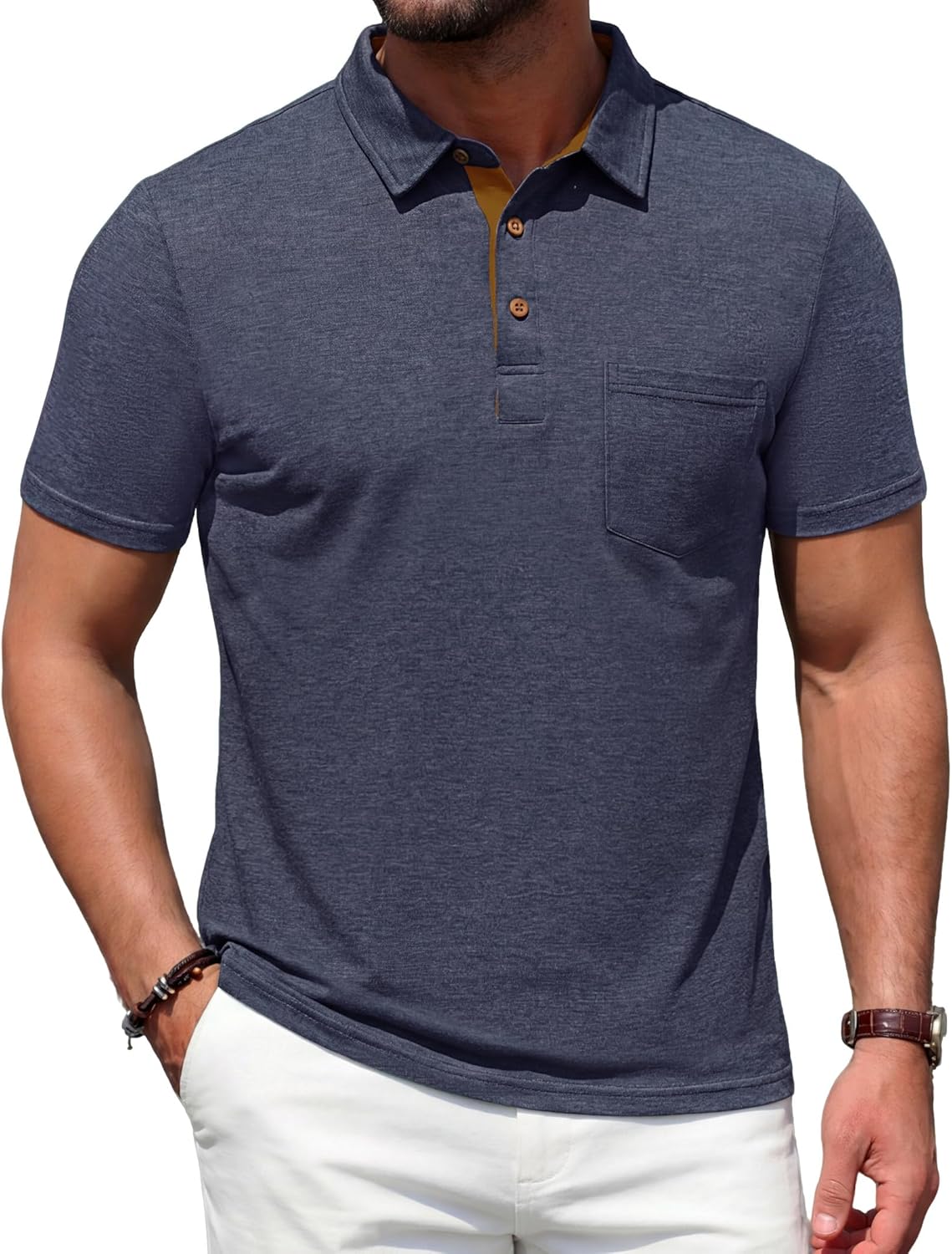 Leonel Polo Homme – Polo Coton Léger, Poche & Style Casual Chic Été