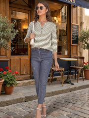 Blessy Damen Bluse V-Ausschnitt – 3/4 Henley-Ärmel, Weite Boho Elegante Passform Sommer