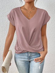 Yasmine Top Damen – V-Ausschnitt mit Schleifendetail, eleganter Drapierung & bequemer Schnitt