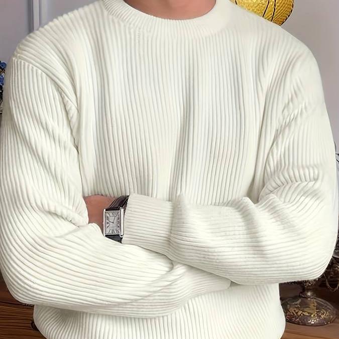 Nale Pull Męski Dzianinowy Żebrowany – Okrągły Dekolt, Krój Regularny i Styl Casual Elegancki