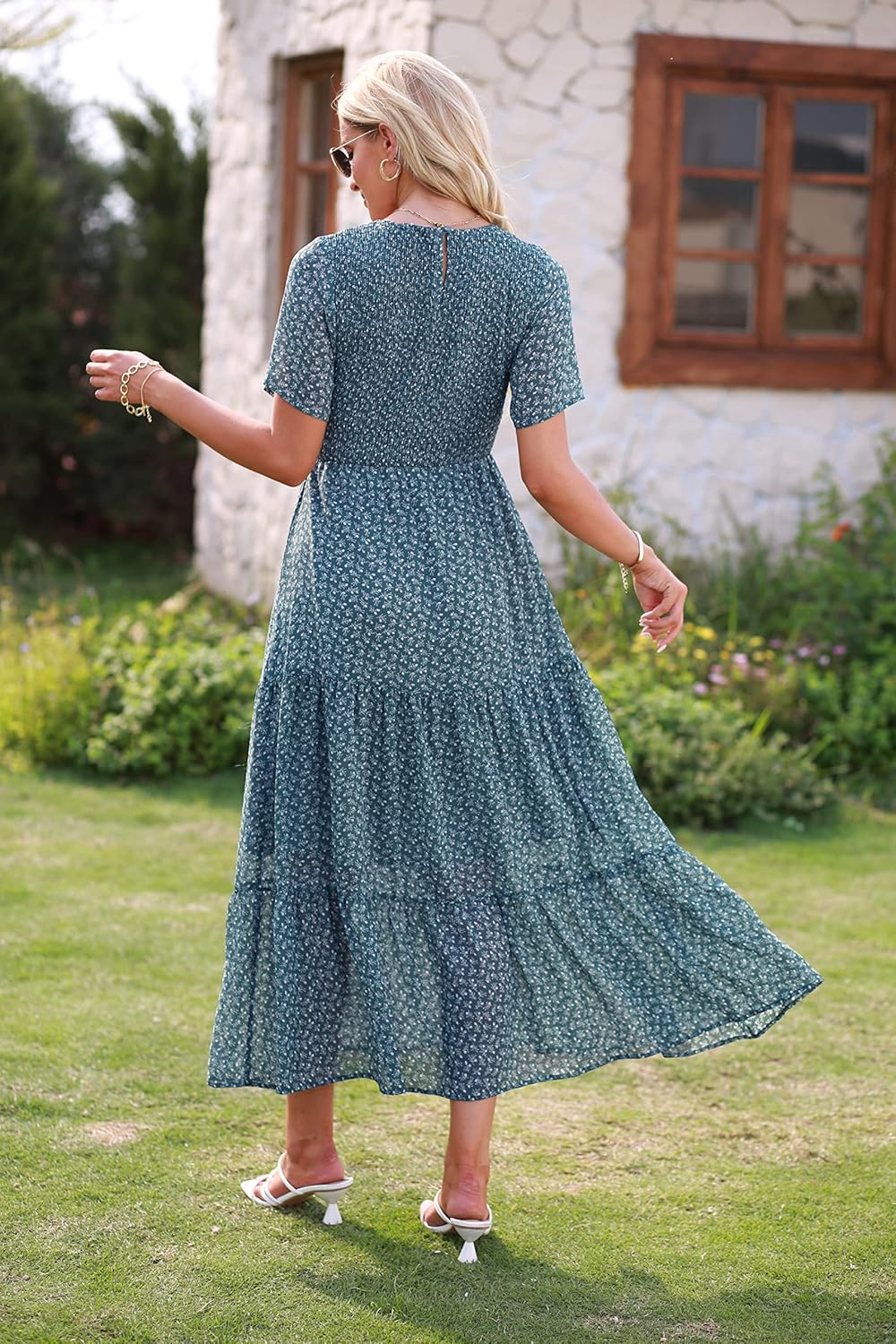 Élise maxi ženska haljina – cvjetna boho haljina s naborima i volanima, ljetna, elegantna