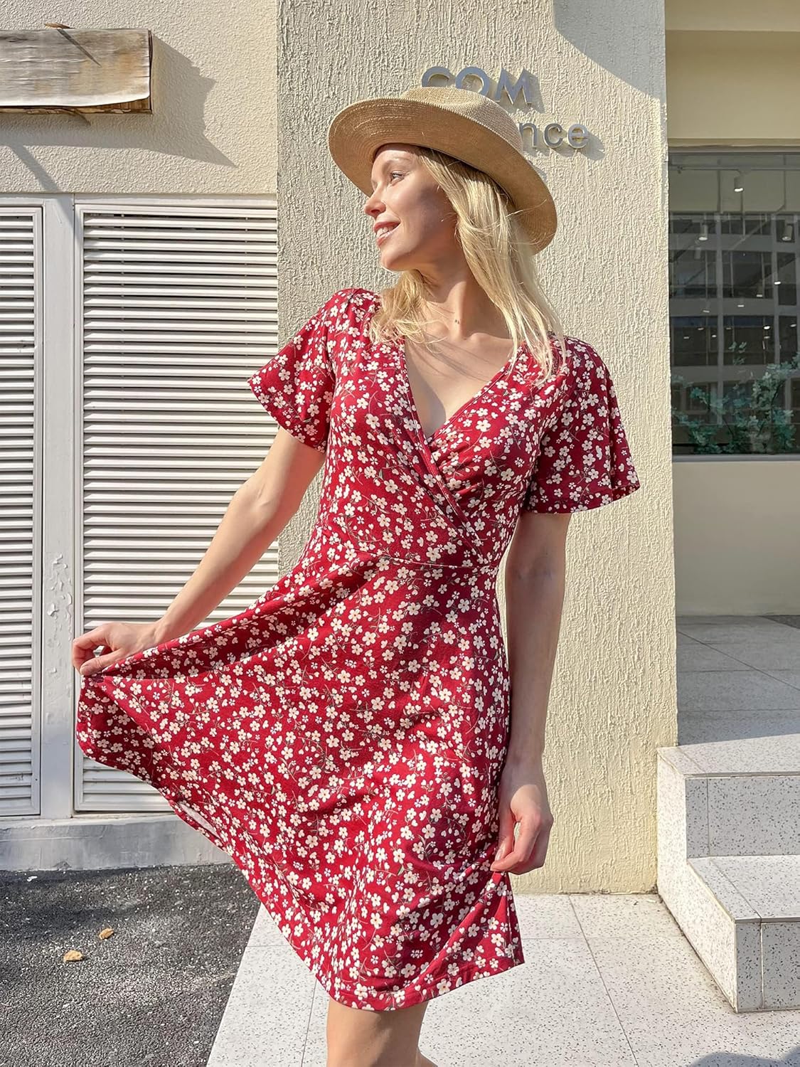 Vestido cruzado Léa para mujer – Vestido midi floral con escote en V y cintura alta