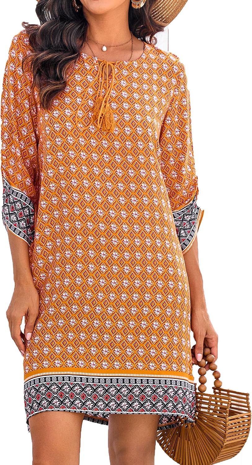 Zéliane tuniekjurk voor dames van viscose – bohemian jurk met V-hals en 3/4-mouwen