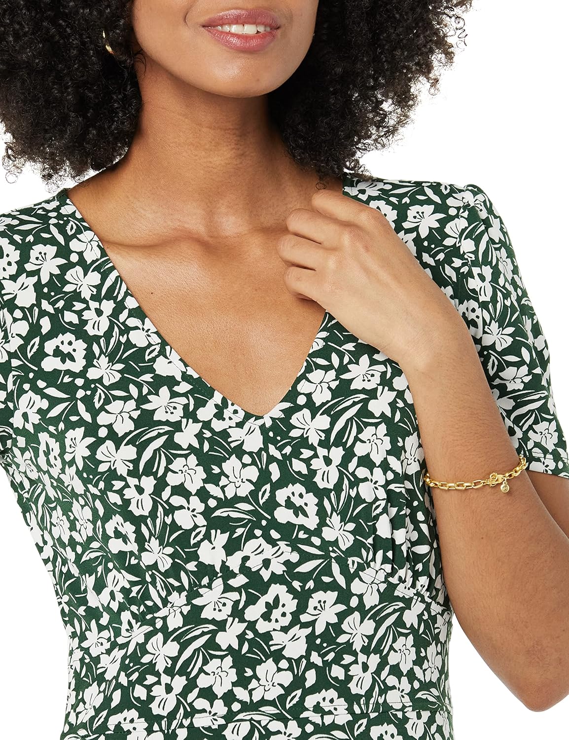 Sophie haljina za žene s cvjetnim uzorkom – haljina od jerseya s V-izrezom, kratkim rukavima, elegantnog kroja fit & flare