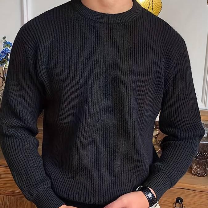 Nale Pull Męski Dzianinowy Żebrowany – Okrągły Dekolt, Krój Regularny i Styl Casual Elegancki