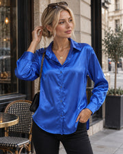 Blusa de Cetim Feminina Valérie – Camisa Elegante de Mangas Longas, Corte Solto e Brilhante