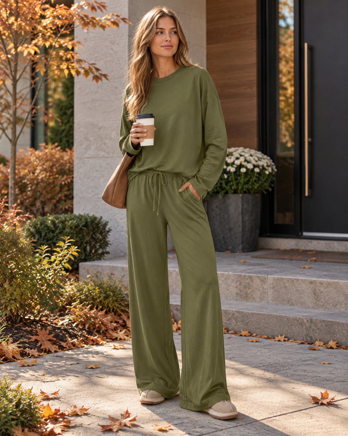 Uma Ensemble Lounge Femme 2 Pièces – Haut Manches Longues & Pantalon Large