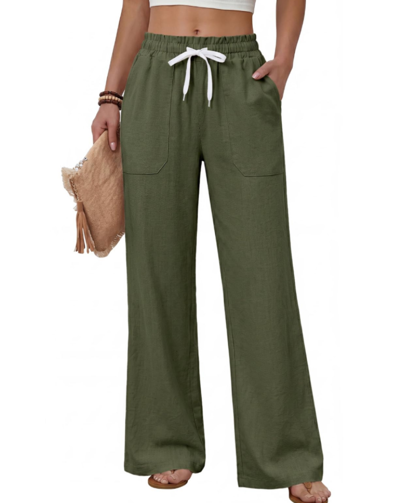 Capucine Pantalon Fluide Femme Taille Haute – Pantalon Droit Léger avec Cordon et 4 Poches