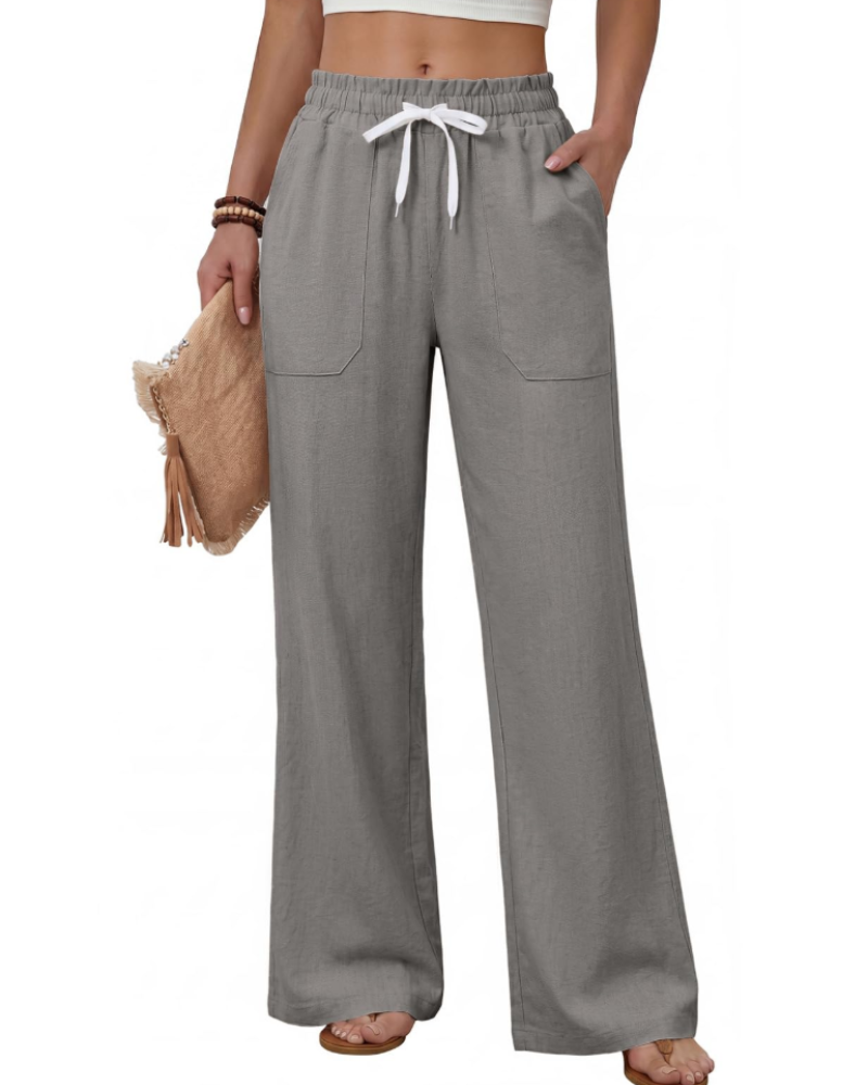 Pantalón fluido Capucine para mujer de tiro alto – Pantalón recto ligero con cordón y 4 bolsillos