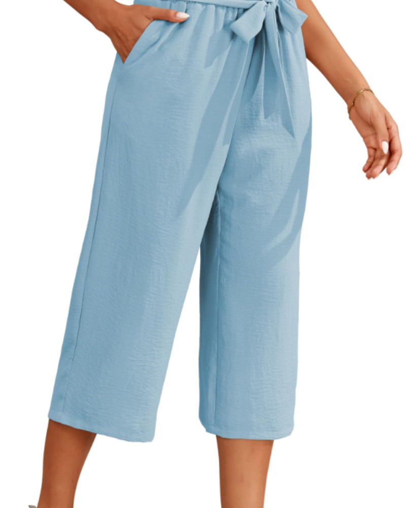 Solène Calças Capri de Senhora de Cintura Alta – Calças 3/4 Largas, Fluidas e Leves com Bolsos