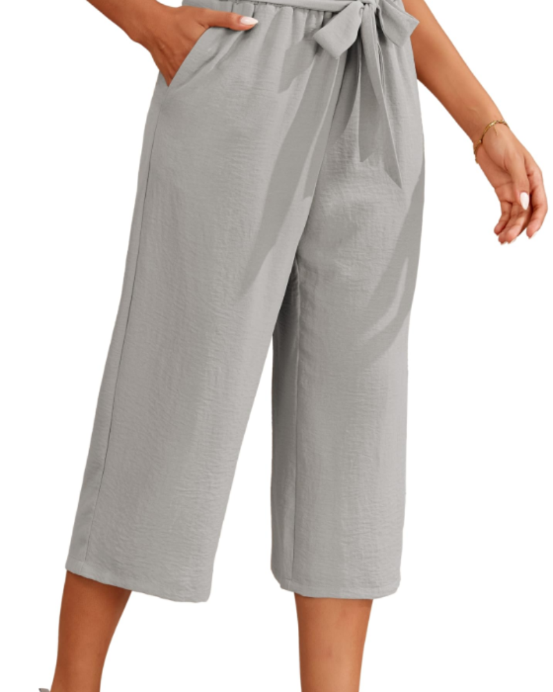 Solène Calças Capri de Senhora de Cintura Alta – Calças 3/4 Largas, Fluidas e Leves com Bolsos