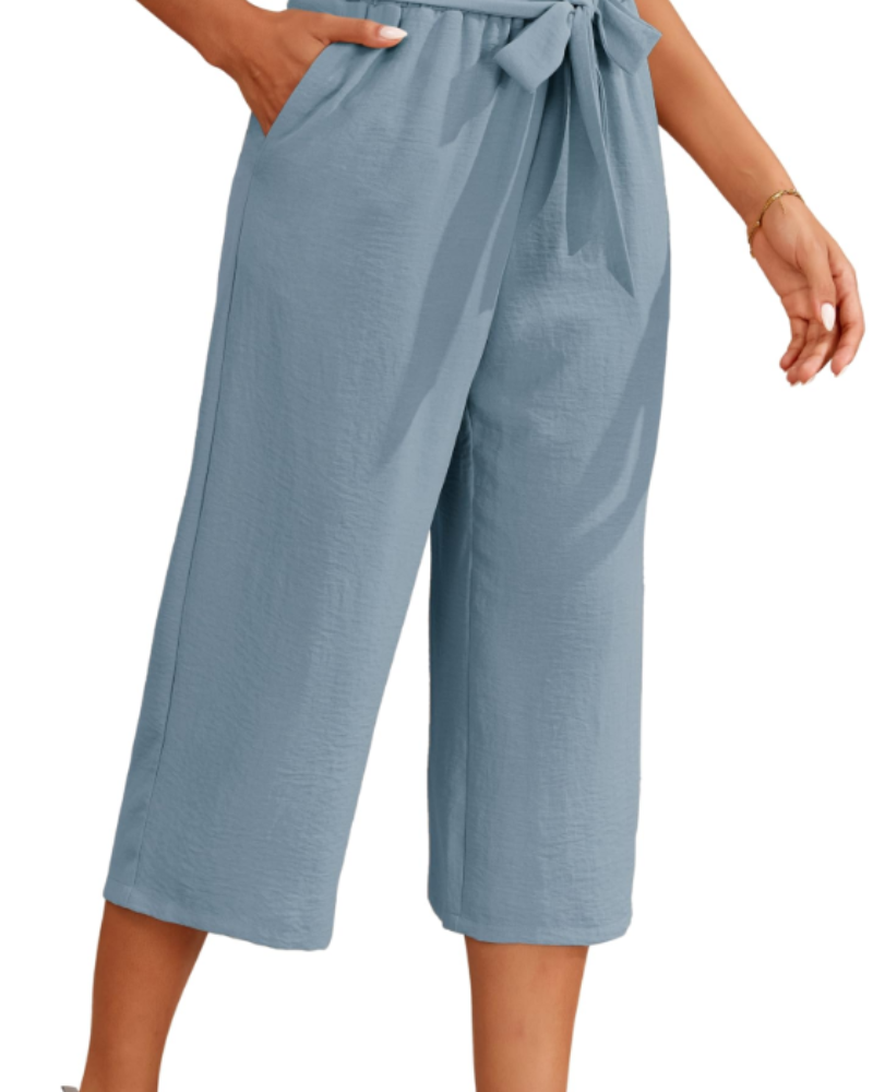 Solène Calças Capri de Senhora de Cintura Alta – Calças 3/4 Largas, Fluidas e Leves com Bolsos