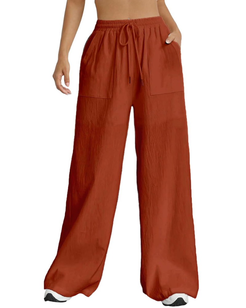 Églantine Pantaloni palazzo da donna a vita alta – Pantaloni ampi, fluidi e leggeri con coulisse e tasche