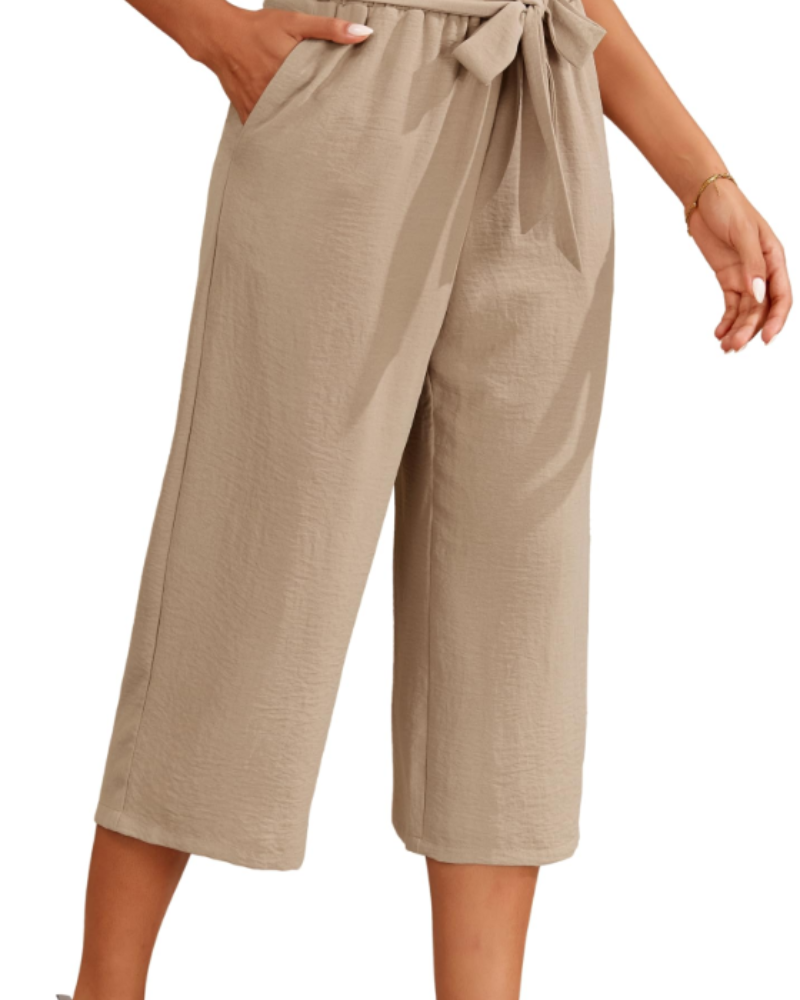 Solène Calças Capri de Senhora de Cintura Alta – Calças 3/4 Largas, Fluidas e Leves com Bolsos