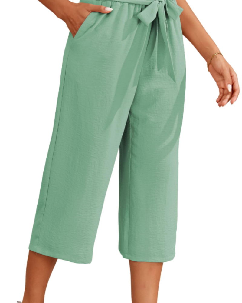 Solène Calças Capri de Senhora de Cintura Alta – Calças 3/4 Largas, Fluidas e Leves com Bolsos