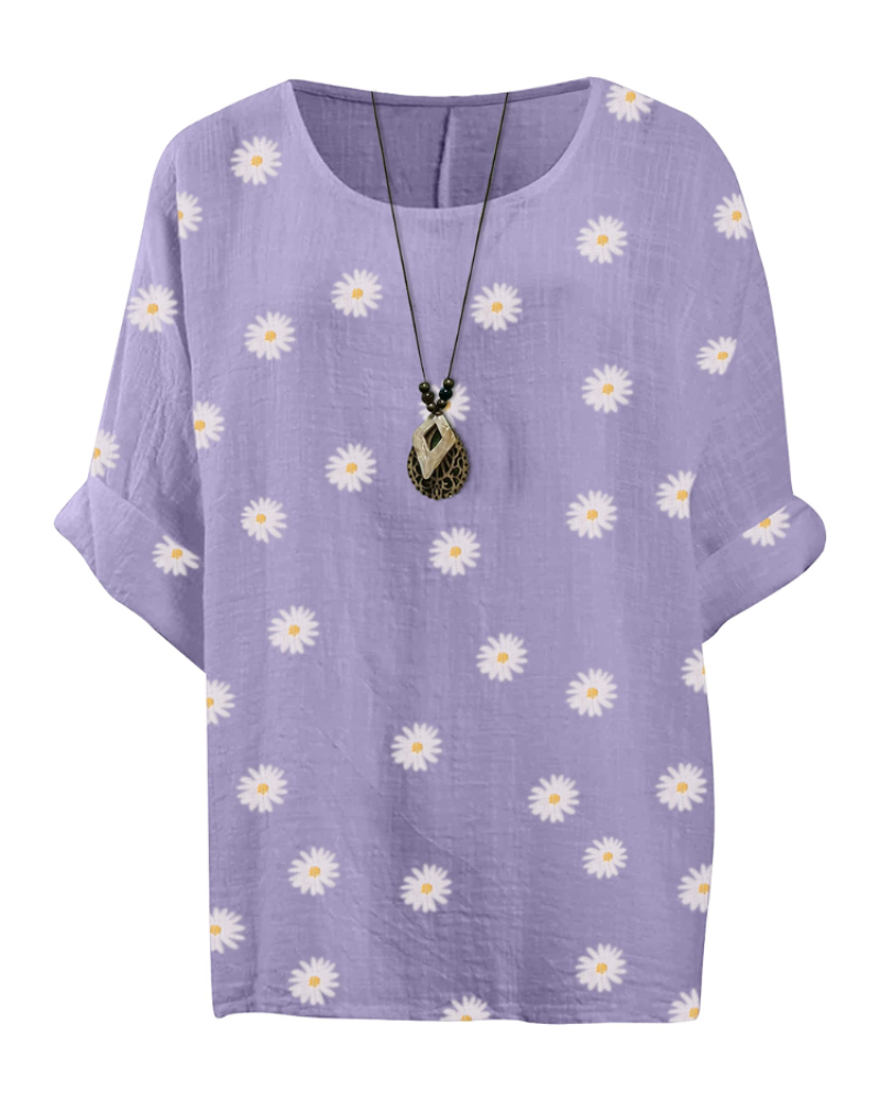 Anika Women's Cotton Tunic – Floral Lagenlook Blouse with 3/4 Sleeves