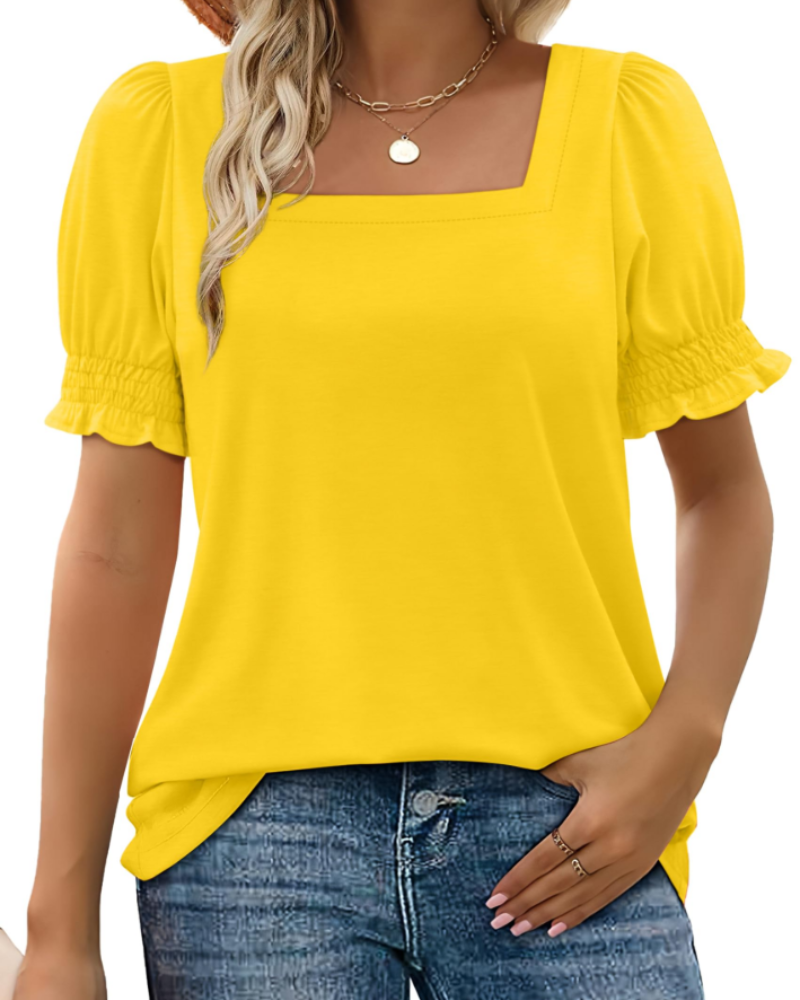 Penélope Haut Mujer Cuello Cuadrado – Camiseta con Mangas Volantes