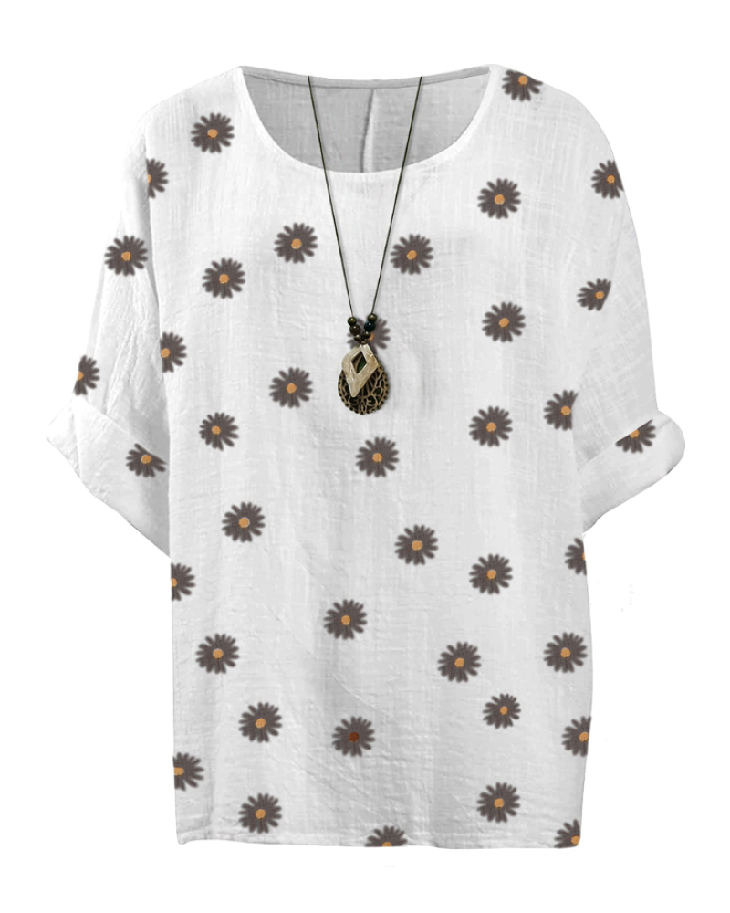 Anika Women's Cotton Tunic – Floral Lagenlook Blouse with 3/4 Sleeves