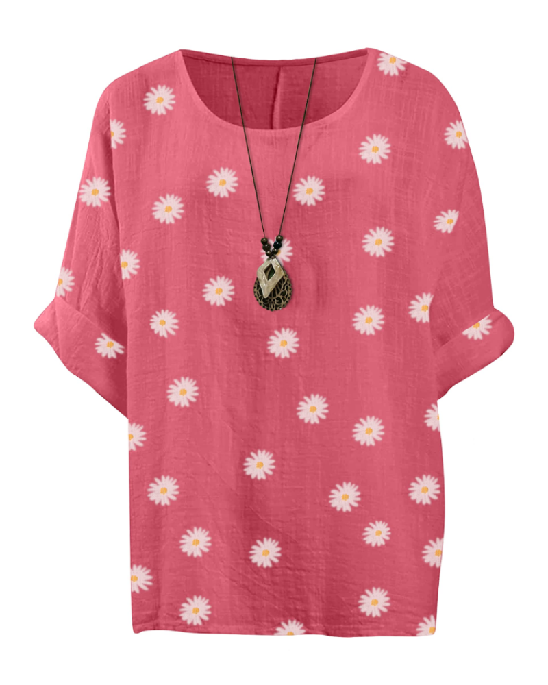Anika Women's Cotton Tunic – Floral Lagenlook Blouse with 3/4 Sleeves