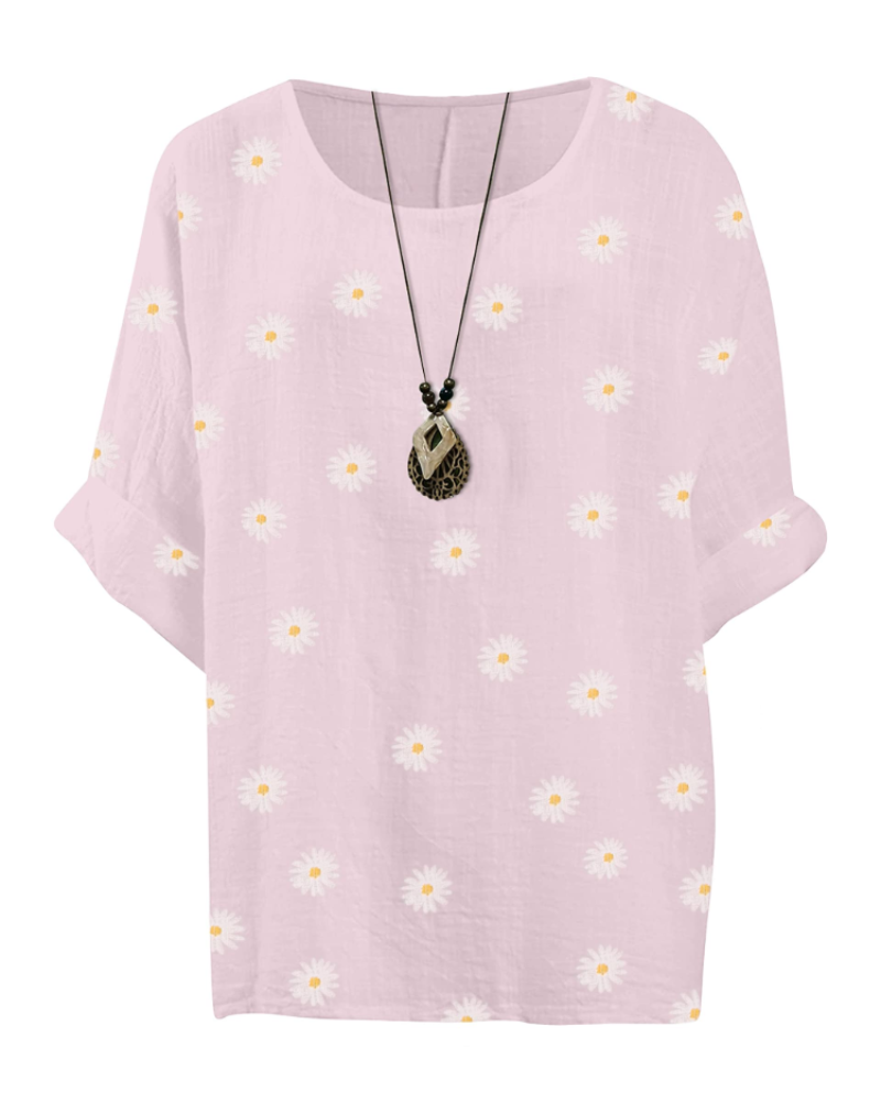 Anika Women's Cotton Tunic – Floral Lagenlook Blouse with 3/4 Sleeves