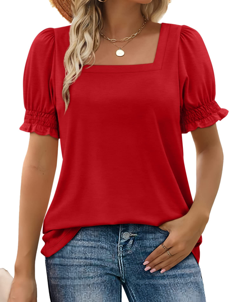 Penélope Haut Mujer Cuello Cuadrado – Camiseta con Mangas Volantes