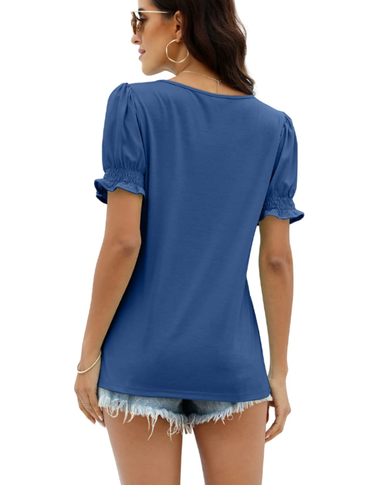 Penélope Haut Mujer Cuello Cuadrado – Camiseta con Mangas Volantes
