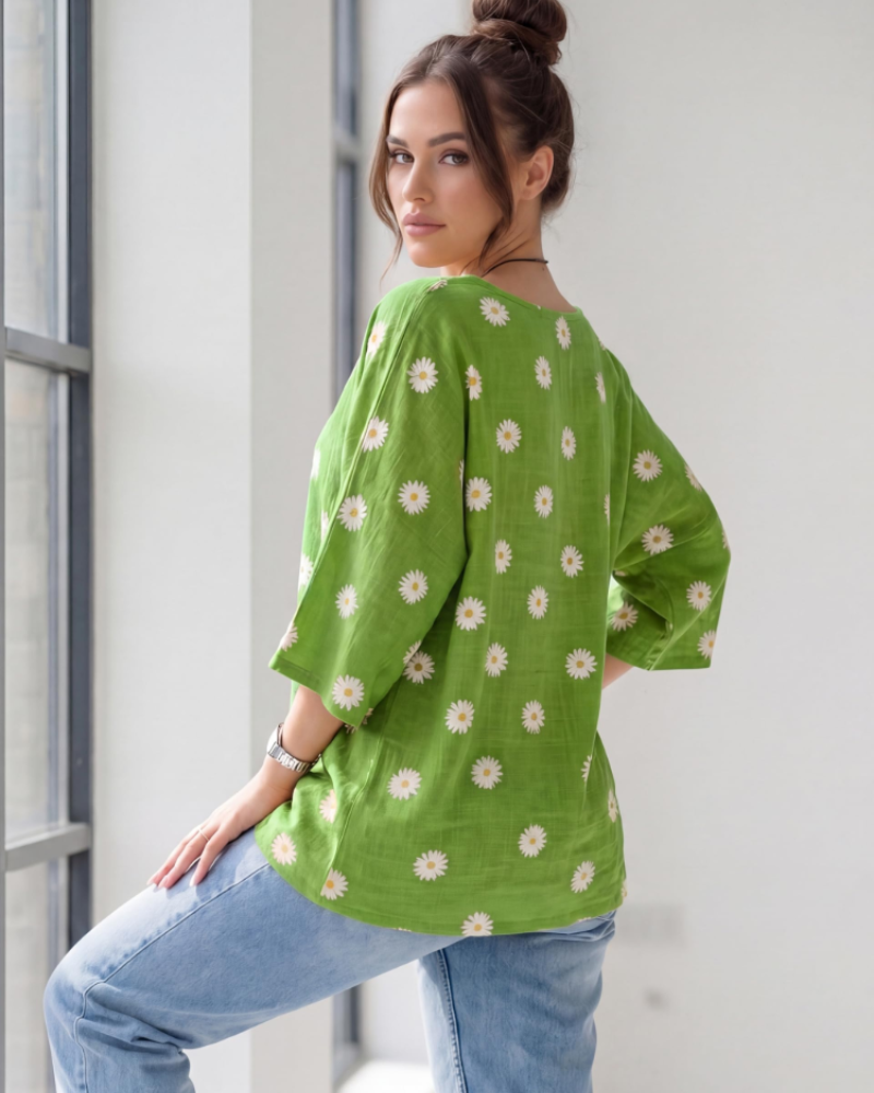 Anika Women's Cotton Tunic – Floral Lagenlook Blouse with 3/4 Sleeves