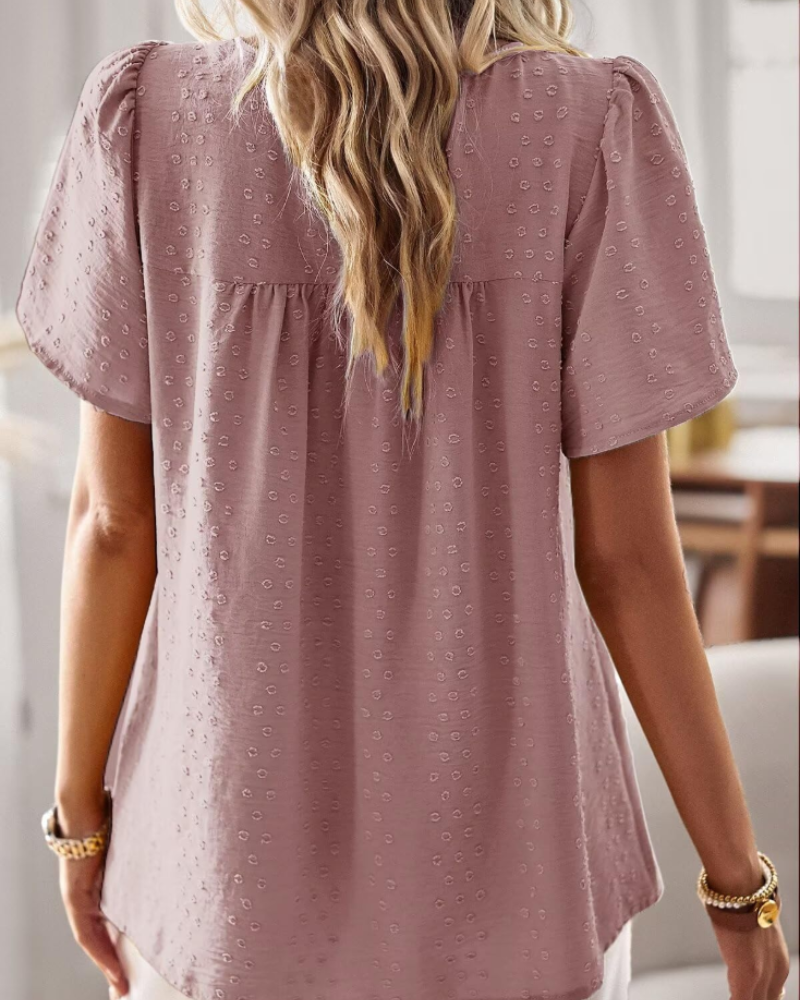 Talia Blouse Bohème Femme en Dentelle – Haut Col Rond à Manches Courtes