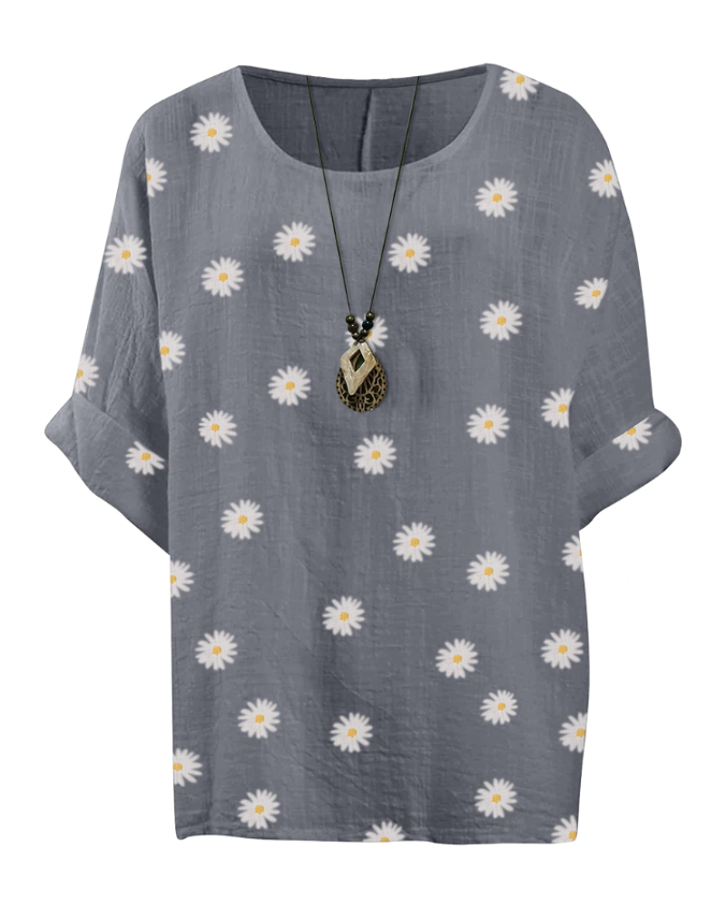 Anika Women's Cotton Tunic – Floral Lagenlook Blouse with 3/4 Sleeves