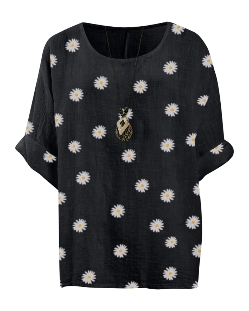 Anika Women's Cotton Tunic – Floral Lagenlook Blouse with 3/4 Sleeves