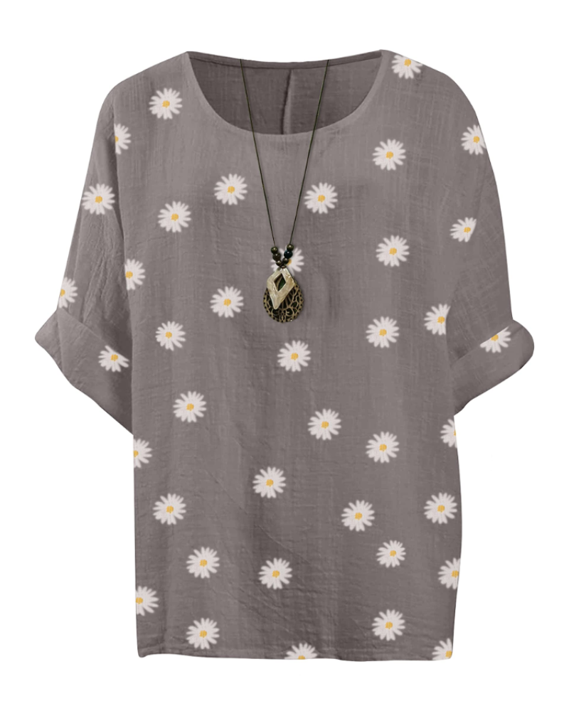 Anika Women's Cotton Tunic – Floral Lagenlook Blouse with 3/4 Sleeves