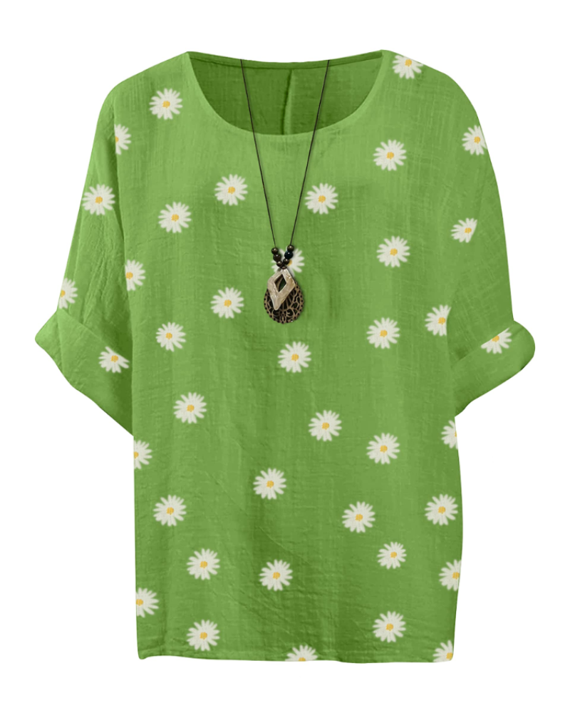 Anika Women's Cotton Tunic – Floral Lagenlook Blouse with 3/4 Sleeves