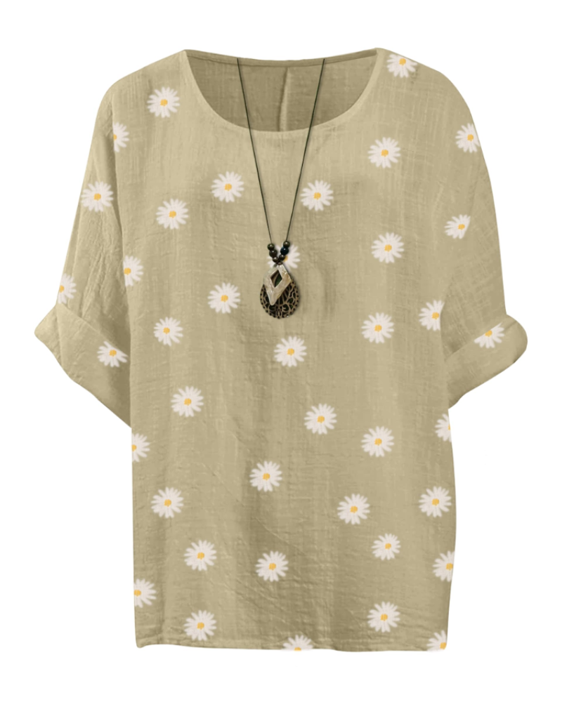 Anika Women's Cotton Tunic – Floral Lagenlook Blouse with 3/4 Sleeves