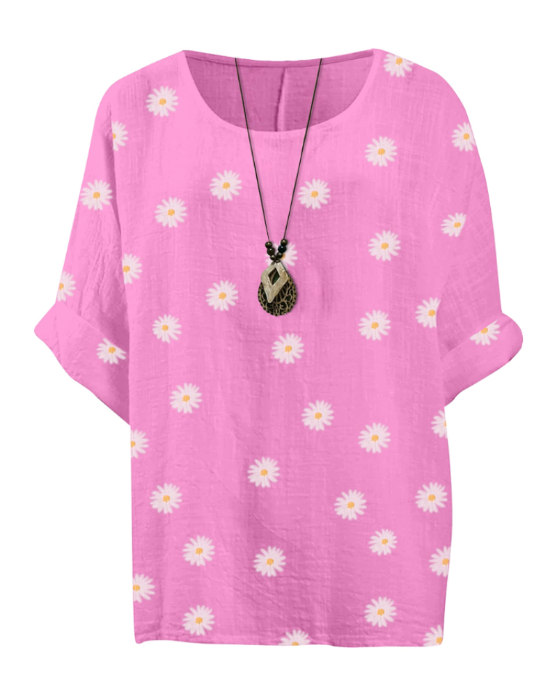 Anika Women's Cotton Tunic – Floral Lagenlook Blouse with 3/4 Sleeves
