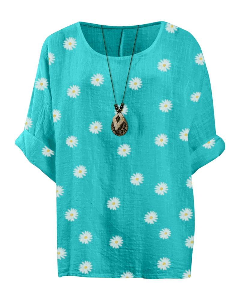 Anika Women's Cotton Tunic – Floral Lagenlook Blouse with 3/4 Sleeves