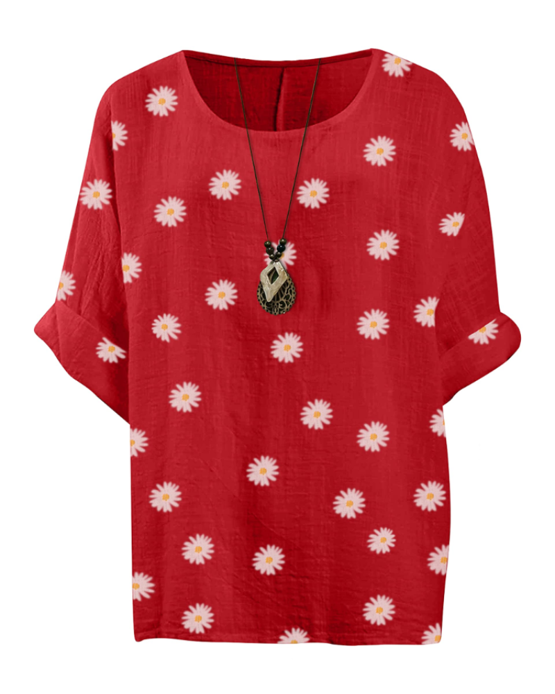 Anika Women's Cotton Tunic – Floral Lagenlook Blouse with 3/4 Sleeves